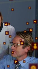 Poster - Animation of network of connections with icons over business people