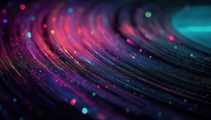 Poster - Abstract swirling nebula with vibrant pink, purple, and teal hues, speckled with bright particles, creating a dynamic, cosmic effect