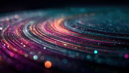 Poster - Concentric glowing rings of vibrant color, punctuated by sparkling particles on a dark background, creating a swirling, cosmic effect
