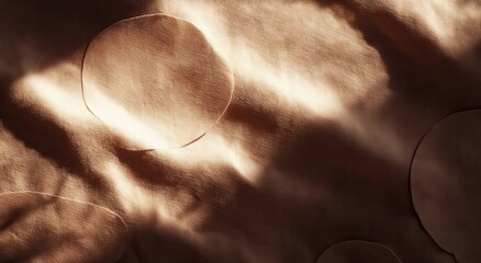 Poster - Soft, tan fabric draped with circular shadows cast by sunlight, creating a textured, minimalist aesthetic