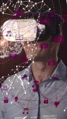 Poster - Animation of network of connections over man wearing vr headset