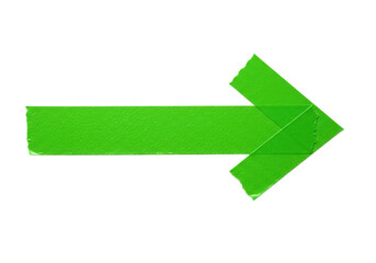 Poster - A bright green arrow made of tape pointing to the right isolated on transparent background