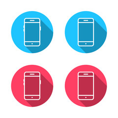 Fototapete - Mobile phone, cellphone icon with long shadow. Smartphone, gadget outline sign symbol