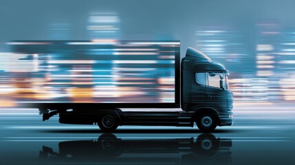 Poster - A blurred truck moves swiftly through a cityscape, capturing the essence of speed and urban life.