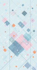 Aufkleber - Pastel geometric shapes and lines intersect on a light blue background, creating a dynamic, airy composition with scattered dots