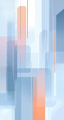 Poster - Abstract cityscape with translucent, pastel-toned rectangles and vertical lines suggesting buildings and light