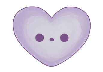 Poster - A cute purple heart cartoon face with simple features isolated on transparent background