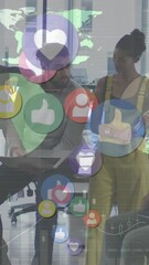 Poster - Statistical data processing against diverse office colleagues discussing together at office