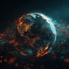 Poster - A stylized Earth, glowing with interconnected nodes of light, primarily illuminating the Americas, set against a dark, bokeh-filled backdrop