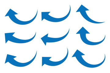 Poster - blue curve arrow icon set. Curved or arch arrow icon isolated. Hand drawn arrow vector icons set. Modern simple arrow. Direction symbol. Arrow symbol upward for app, UI, web. Vector illustration 