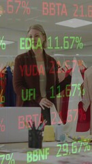 Poster - Animation of financial data and graphs over diverse businesspeople in office