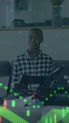Poster - Animation of mathematical equations over businessman using laptop in office