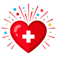 Poster - Red heart with swiss cross and festive fireworks burst celebration