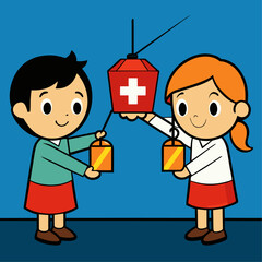 Poster - Children s decorative lanterns with a charming swiss cross pattern perfect for festive occasions