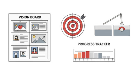 Poster - Vision Board with Target, Progress Tracker, and Goal Setting Illustration