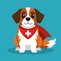 Poster - Saint bernard dog wearing a swiss flag cape patriotic animal illustration