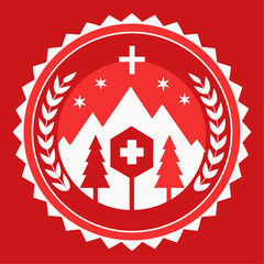 Poster - Retro swiss national day stamp design with circular elements
