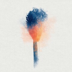 Aufkleber - Watercolor-style illustration of a makeup brush releasing a burst of blue and orange pigment onto a textured off-white background