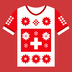 Poster - Modern red and white color blocked t shirt with swiss pattern detail
