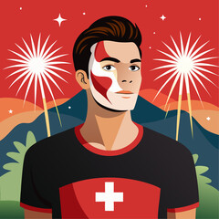 Poster - Male model with face paint and t shirt mockup design