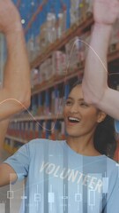Poster - Animation of data processing over people working in warehouse