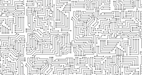 Poster - Grey circuit line technology pattern on white background vector.
