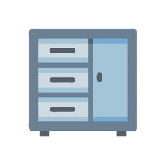 Poster - Blue storage cabinet with drawers and door on black
