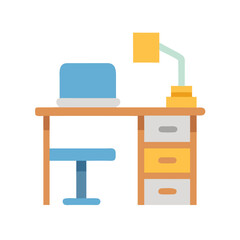 Poster - Flat design desk setup with laptop and lamp illustration