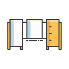 Poster - Minimalist office desk with cabinet and two whiteboards