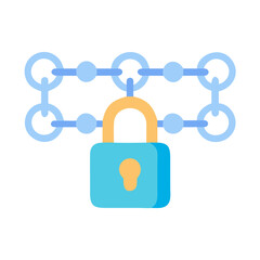 Poster - Secured blockchain connection with padlock, network security concept graphic
