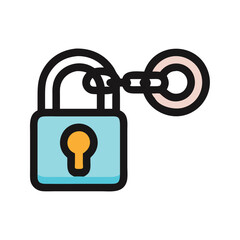 Aufkleber - Digital illustration of open padlock with key and chain