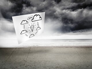 Poster - Sheet with graphic over sky on wall