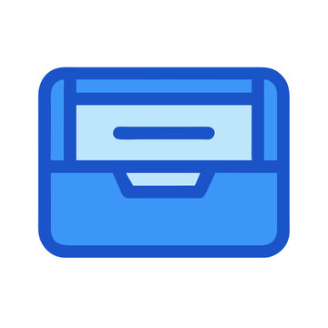 Blue office inbox graphic icon on black backdrop