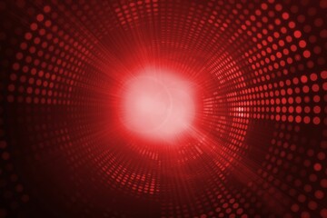 Poster - Flat design is showing glowing red tunnel vortex with concentric dot rings and radiant light beams