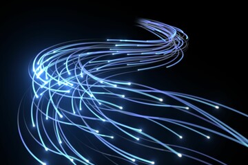 Poster - Blue fiber optics on black background
