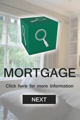 Fototapete - Digital image of mortgage text with icon and bedroom