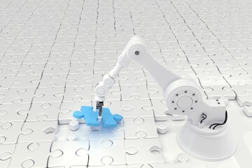 Poster - Composite image of robot arranging jigsaw puzzle