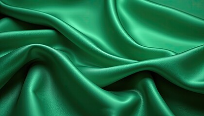 Poster - Smooth and Shiny Green Satin Fabric with Elegant Drapery Patterns