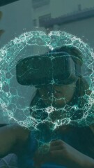 Poster - Animation of human brain and network of connections over woman wearing vr headset