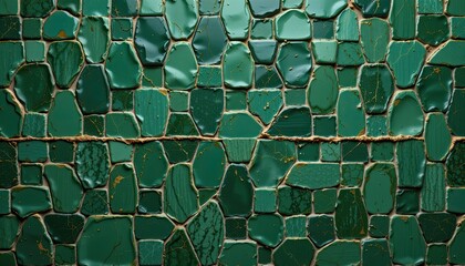 Poster - Vibrant Mosaic Tile Pattern in Various Shades of Green and Textures
