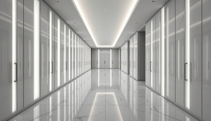 Poster - Modern Minimalist Hallway with Glossy Floor and Bright Lighting