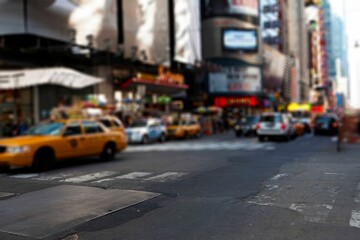 Naklejka na meble Yellow taxi cab is navigating flat design downtown intersection with zebra crosswalk and billboards