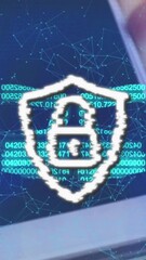 Poster - Animation of clock chain and network of connections and security padlock over payment terminal