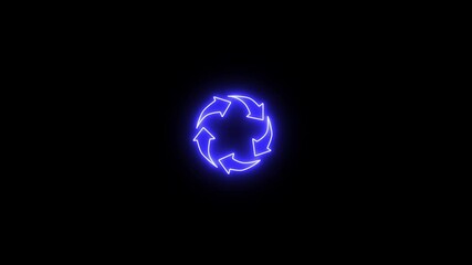 Wall Mural - Neon refresh sign icon with Circle arrow rotation animated. Glowing neon line Refresh icon isolated on black background.