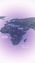Poster - Animation of data processing over world map against purple gradient background