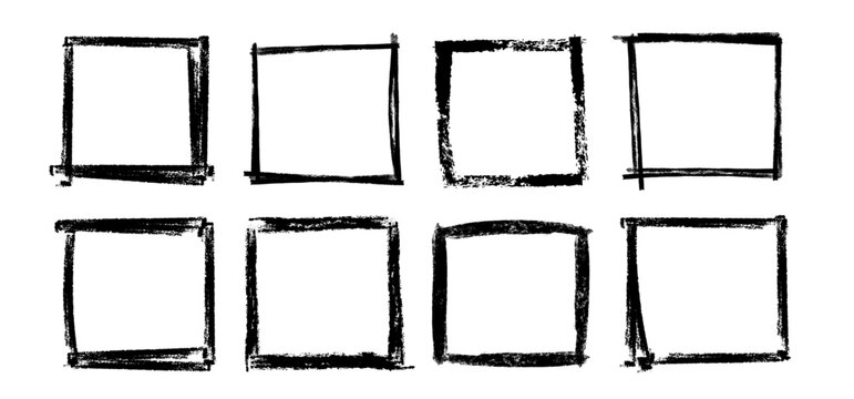 Box brush stroke frames line, Text box outline frame, Grunge paint brush square shapes in Hand-drawn style set, Brush borders Vector illustration