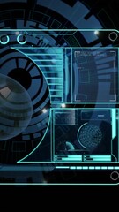 Leinwandbilder - Animation of blood cell, loading bars, globe, graph over circles against black background