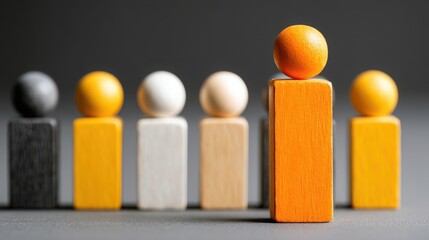 Poster - Group of wooden figurines representing human behavior and psychological biases in a clean infographic design concept