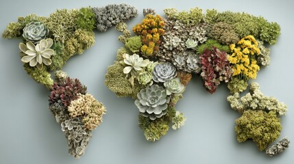 Poster - Stunning world map crafted from flowers representing biodiversity and environmental investment in an abstract design