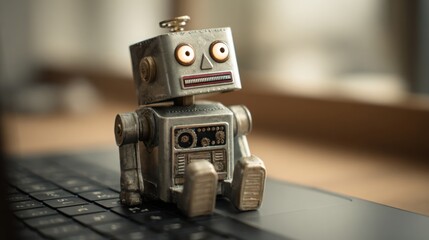Poster - Intelligent robot sitting on a laptop conceptualizing business development strategies for generating leads and growth